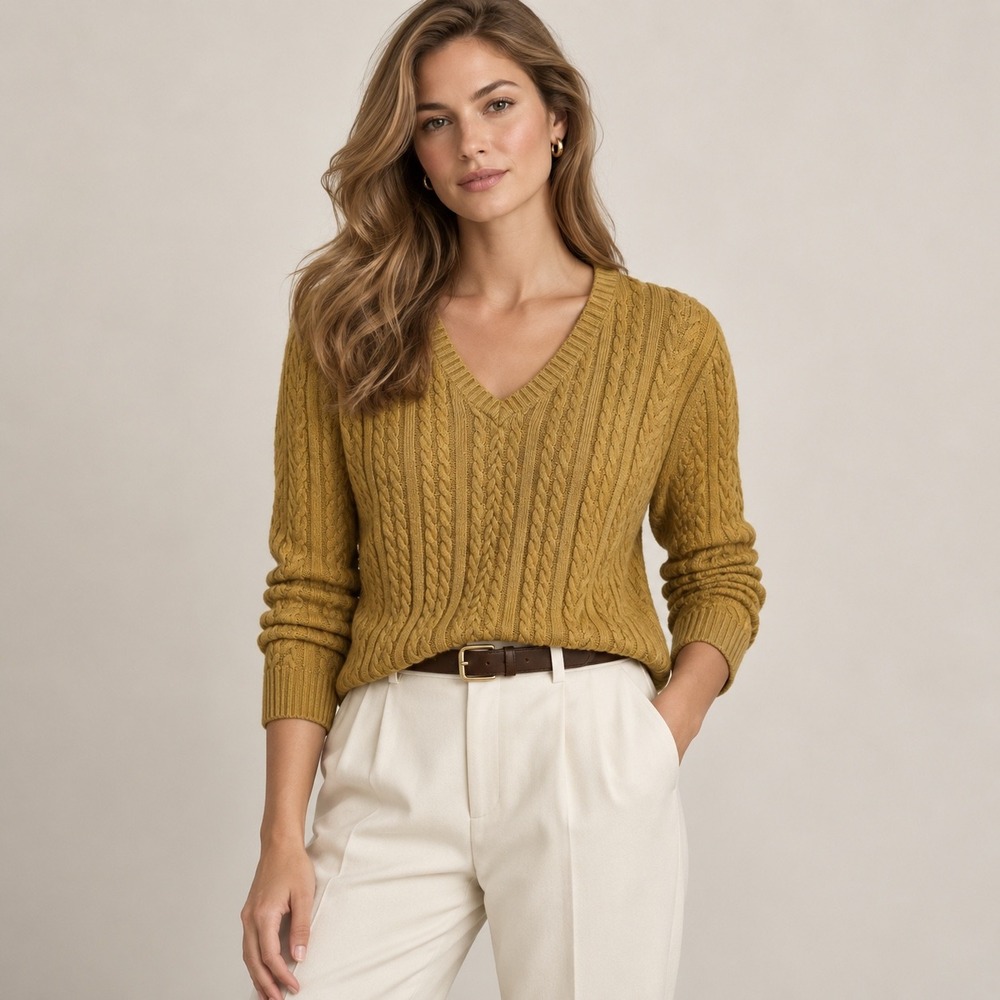 Croft & Barrow Mustard Yellow Cable Knit Old Money Sweater, XL